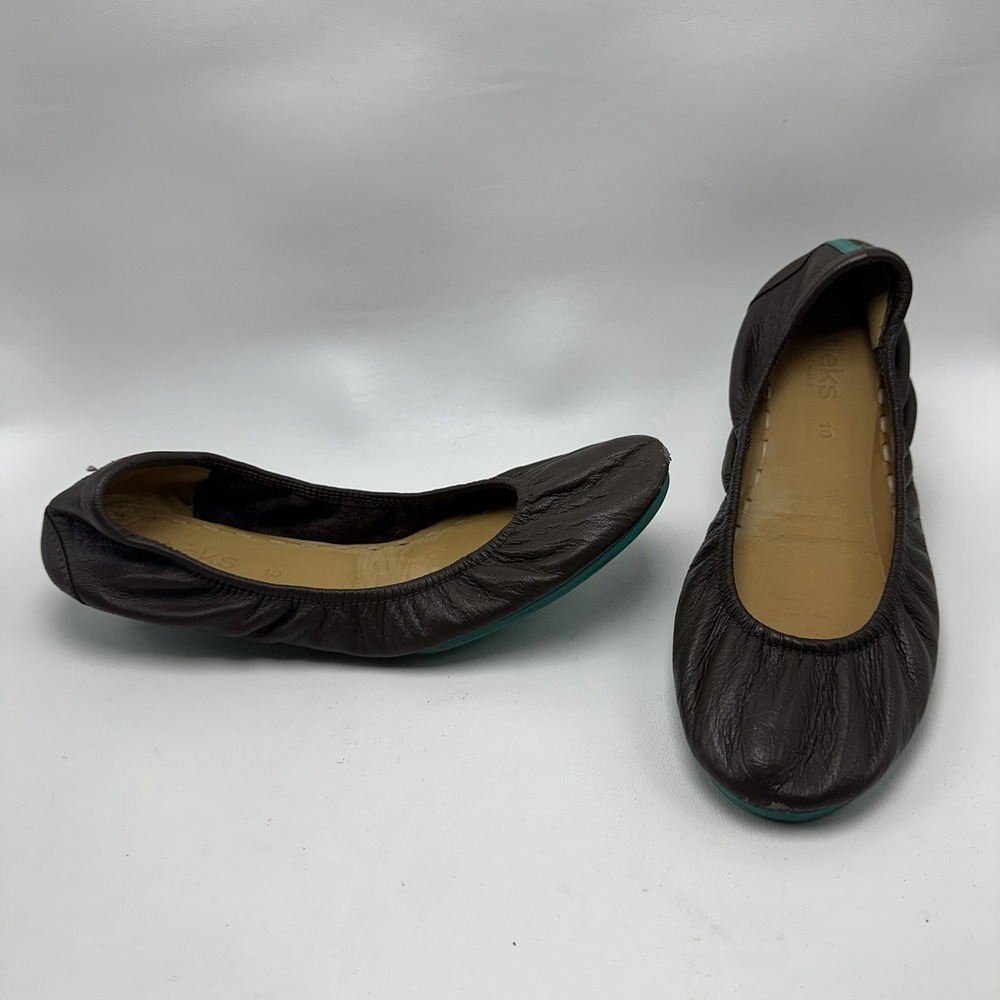 Tieks by Gavrieli Women's Foldable Leather Ballet Flats SZ 10 In Brown/Teal